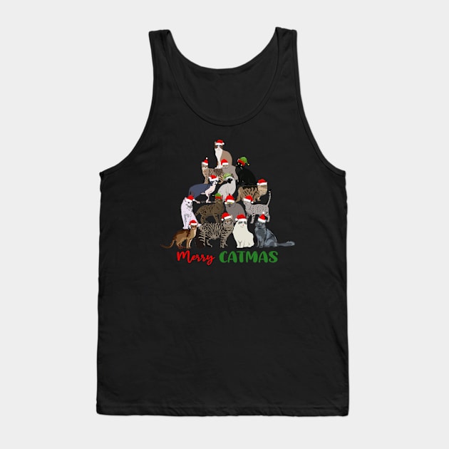 Funny Merry Catmas Christmas Cat Tree Tank Top by Magazine